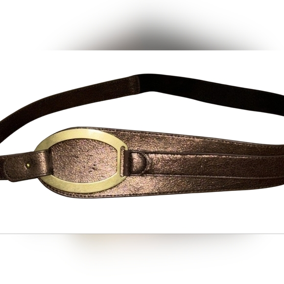 Chico's Metallic Bronze Wide Genuine Leather Stretch Belt Women M - Picture 2 of 4